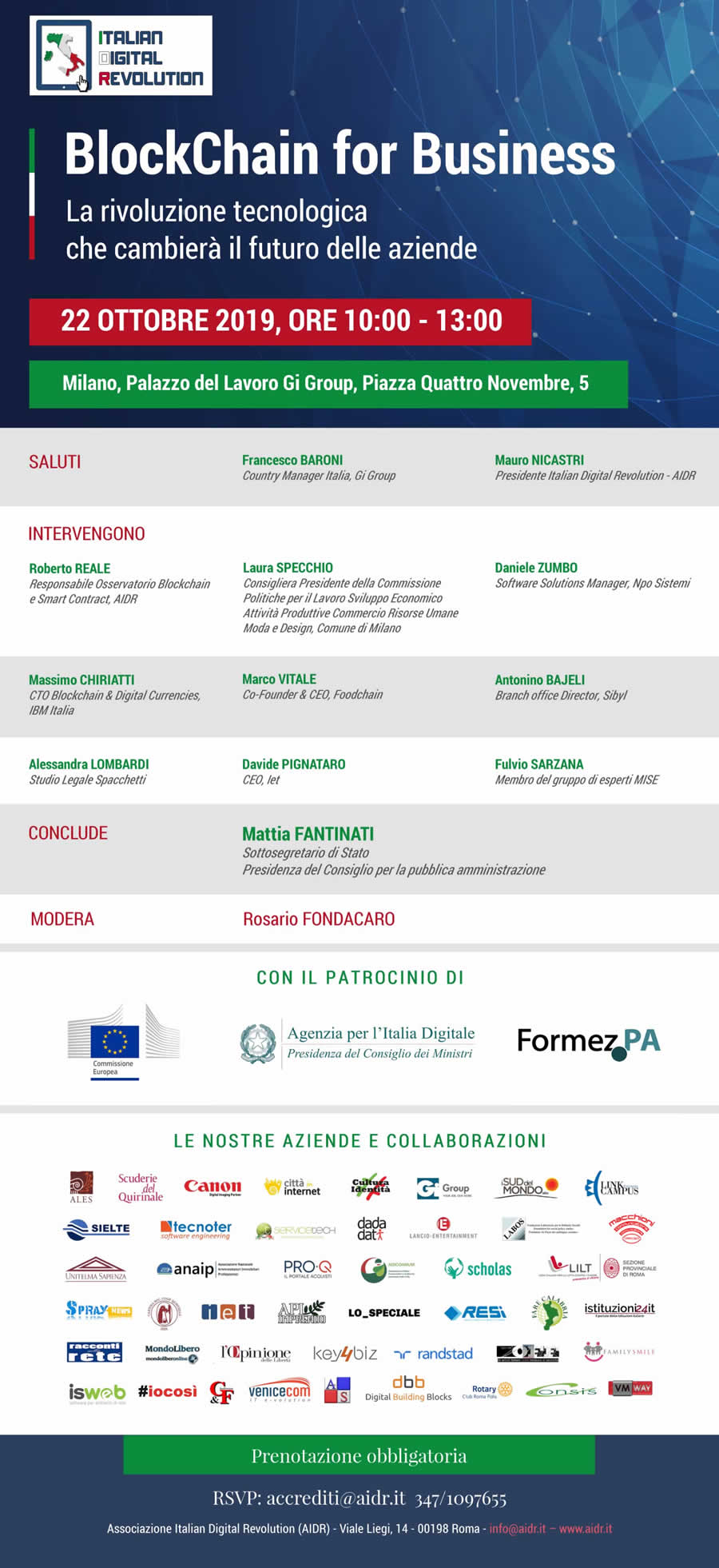 Blockchain for Business a Milano il 22 ottobre 2019, palazzo del lavoro